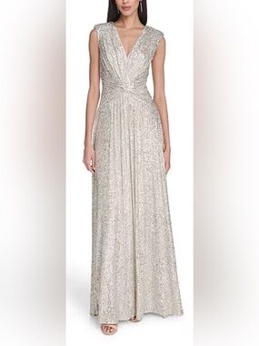 NEW Eliza J twist waist sequins sliver gown size 6